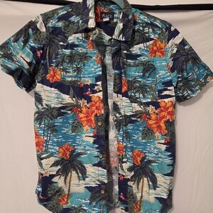 The Childrens Place Boy's Tropical Palm Print Shirt - Blue and Orange